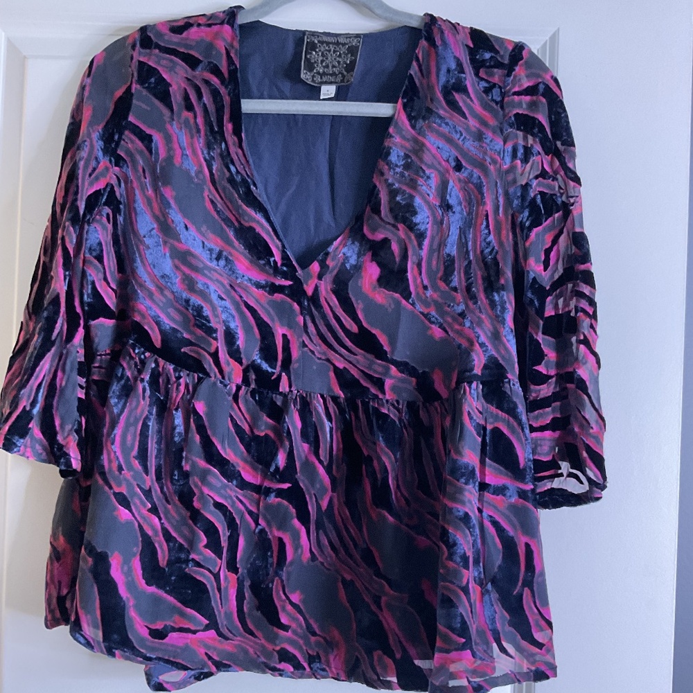 Johnny Was Selene Tiered Top with Velvet Pattern Size 10